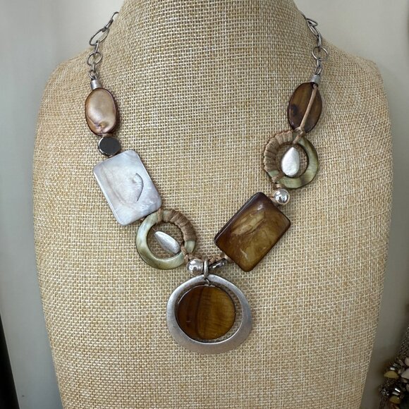 Chicos Multicolor Statement Necklace With Silver-Tone & Resin Accents Adjustable - Picture 3 of 10